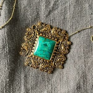 Barse turquoise and bronze pendant
